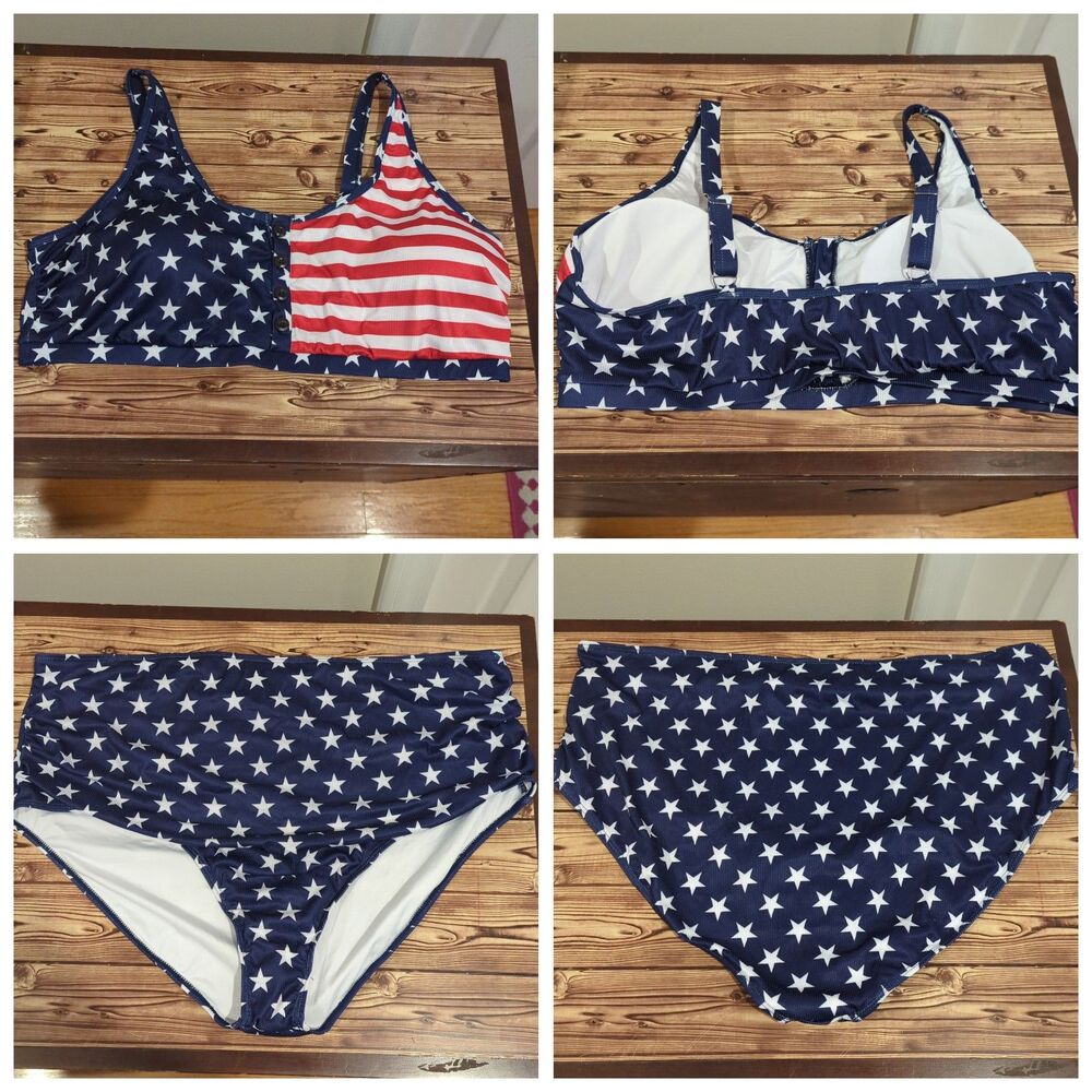 Patriotic American Flag Stars Bikini Set 4XL NWT Plus Size USA Swimwear